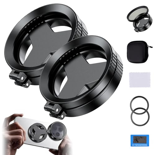 Anti-Glare Magnetic Phone Camera Filter, Magnetic Cpl Filter for Iphone, Foldable Portable Professional 52mm Polarizing Filters, Reduces Reflections Enhances Colors (2set)