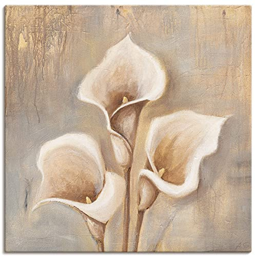 ARTLAND Wanddeko Leinwand Bilder Wandbild 70 x 70 cm Botanik Blumen Calla Malerei Creme A5MH Antike Blüten