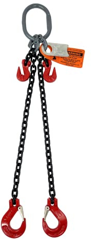 Advantage Rigging - Chain Sling - 3/8 x 5' Double Leg with Sling Hooks and Adjusters - Grade 80