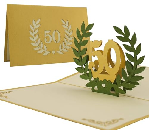 Glückwunschkarte I Karte goldene Hochzeit, Einladung 50 Jahre Hochzeit I Edel Elegant Hochwertig I Pop-Up-Karte,L11