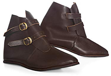 Andracor – Braune Mittelalter Halbstiefel aus Leder mit 2 Schnallen – individuell einsetzbar für LARP Fantasy Cosplay & Freizeit – Größe 45