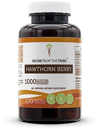 Secrets of the Tribe Hawthorn Berry Capsules 1000 mg Hawthorn (Crataegus spp.) Dried Berry, Cardio Support Supplement (120 Capsules)