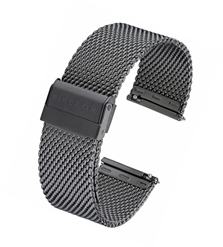 FIREFOX Mesh Ersatz- Uhrenarmband Milanaise Edelstahl grau guncolor Breite 22mm MSB-01-A22 Schnellwechselfunktion Quick Release