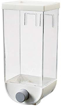 Hemoton Dispensador de alimentos secos montado en la pared, caja dispensadora de cereales para cereales, nueces, frijoles, caramelos, arroz, avena, contenedor de almacenamiento de 1500 ml (blanco)