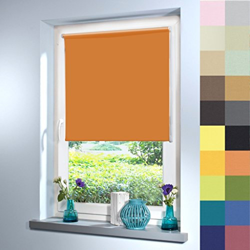 Sun World Tageslicht Rollo nach Maß, Blickdicht, hochqualitative Wertarbeit, alle Größen, Rollo nach Maß, für Fenster & Türen, Klemmfix ohne Bohren (250cm Höhe x 75cm Breite/Orange)