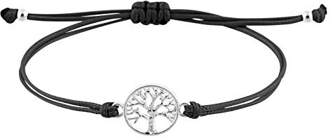 StarAppeal Lebensbaum Freundschafts Armband mit Perlen in Silber und Gold, Größenverstellbar, Mädchen, Damen, Handmade (Schwarz-Silber)