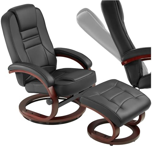 tectake® Fauteuil Relax à Pied Rond Dossier inclinable, Pivotant à 360°, Tabouret Repose Pieds Inclus, Fauteuil Salon Chambre 102 x 68 x 77-109 cm, Chaise a Bascule Relaxation Meuble Salon, Noir