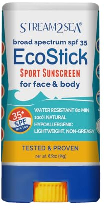 STREAM 2 SEA EcoStick SPF 35 Bâton Solaire Minéral|Écran solaire résistant à la sueur et à l'eau|Protection solaire biodégradable et sans danger pour les récifs approuvée par l'USDA (EcoStick Sport)