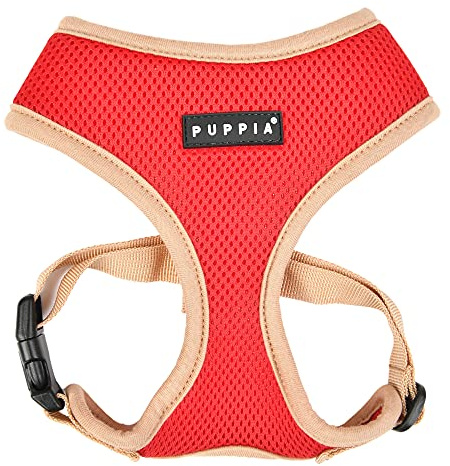 Puppia Soft Dog Harness II and adjustable harness for small or medium dogs, Red
