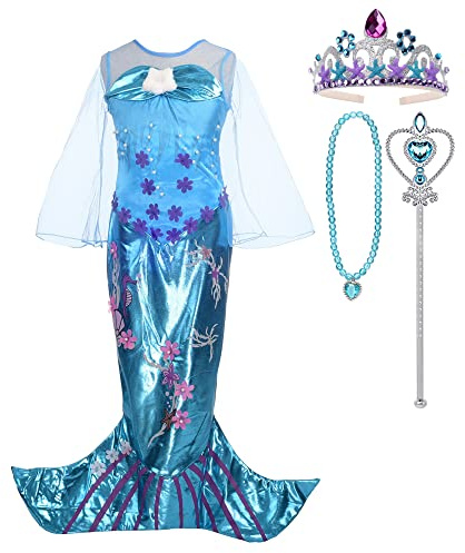 Lito Angels Prinzessin Meerjungfrau Kostüm Kleid Party Verkleidung Cosplay für Kleinkind Mädchen Größe 3-7 Jahre, Blau
