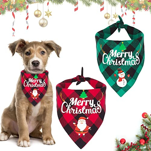 JOKILY 2 Stücke Weihnachten Haustier Bandanas, Halstuch Hund, Schal Halstuch für Weihnachten Haustier Kostüm, Dreieck Haustier Lätzchen für Haustier Weihnachten Kostüm Dekoration Zubehör (2A)