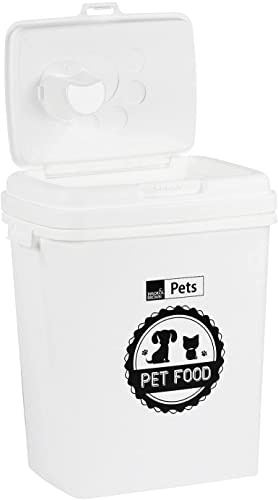 Greenfields 40L Airtight White Pet Food Storage Container - 15KG Storage with Integrated Scoop - Perfect for Pets Dogs Cats Animal Dry Food Dispenser Bin - Flip Top Lock