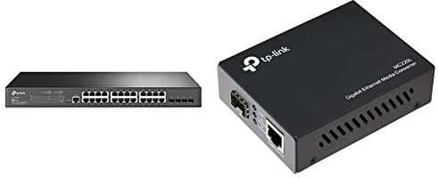 TP-Link TL-SG3428 24-Port Gigabit L2 Managed Netzwerk LAN Switch mit 4 SFP-Slots, schwarz & MC220L Gigabit-Ethernet-Medienkonverter (802.3ab, 802.3z, Hot-Swap) schwarz metallic