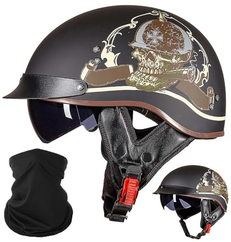 ACLFFSHOP Halbschalenhelm mit ECE, Jethelm Retro, Chopper Helm, Retro Motorrad Helm, Scooter-Helm, Offenem Helm, mit Sonnenblende und Herausnehmbares Atmungsaktives Futter M~XXL 57~64CM