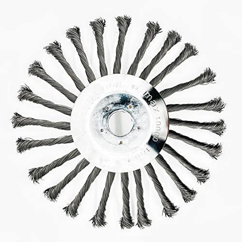 YUET 10'' Grass trimmers Strimmer Head Garden Petrol Trimmer Knotted Wire Brush Solid Steel Wheel Weed Razors Snow Island Plough Rope Mower for 24.5mm Lawn Rotating Replacement Tool