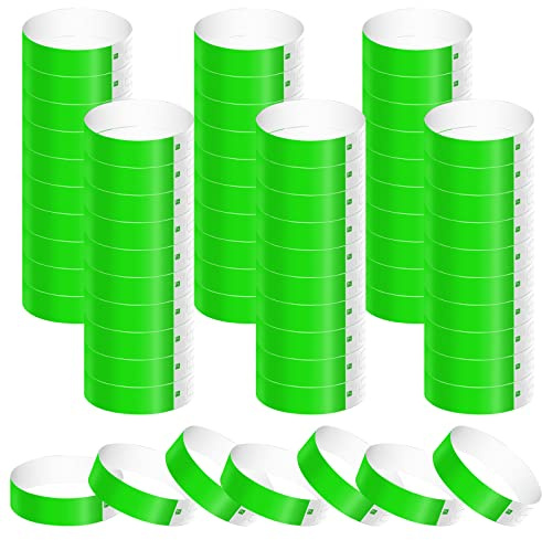 KINBOM 600 Piezas Pulseras Verde Fiesta, Pulseras de Papel Impermeables Pulseras para Eventos Pulseras para Fiestas Pulseras para Eventos Fiestas Festivales Conciertos Parques Acuáticos (Verde)