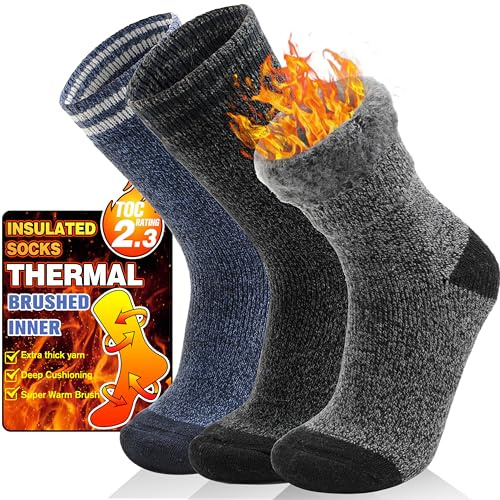Welwoos 3 pares de calcetines térmicos de invierno para hombre y mujer, cálidos, de invierno, para botas de esquí, calcetines gruesos aislados para clima frío, Con rayas, Medium