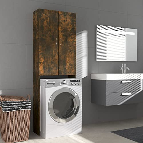 MOONAIRY Waschmaschinenschrank, Waschmaschinenregal, Toilettenregal, Waschmaschine Trockner Schrank, Waschmaschinen überschrank, Räuchereiche 64x25,5x190 cm