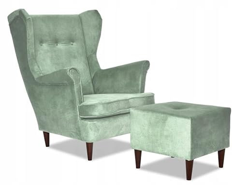 Family Meble Ohrensessel mit Hocker, Modell Ari II, Skandinavisch, Relaxsessel aus Webstoff, Loungesessel, Ohrensessel mit Hocker, Bequemer Sessel, Für Wohnzimmer, Esszimmer, Schlafzimmer, Aura 12