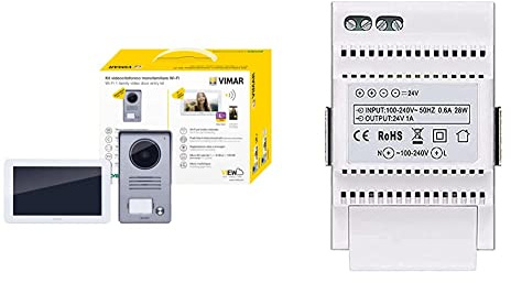 Vimar K40945 Videosprechenalagen-Set & 40103 Netzteil für Videosprechanlagen mit Ausgang 24Vdc, Versorgung 100-240V 50/60Hz, auf DIN-Schiene, Platzbedarf 3 Module mit 17,5 mm, 240 V, Bianco