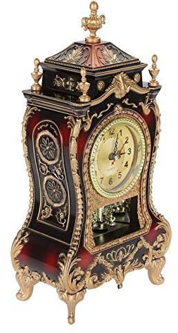 MOUMOUTEN Vintage Tischuhr, Vintage Tischuhr im europäischen Stil, antike Wanduhr mit Pendel und Glockenspiel für Heimdekoration(rotbraun)