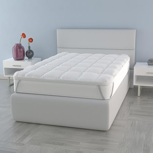 kvilterad TOPPER PLUS med resar, Vit, 120 x 195 cm