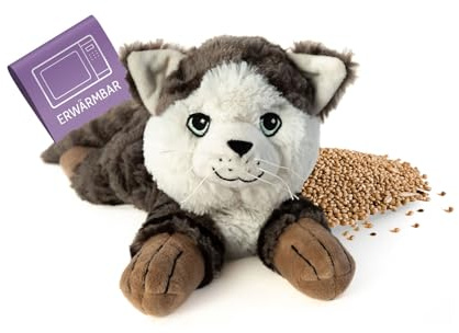 Habibi Peluche a forma di gatto, per bambini e adulti, cuscino riscaldante per microonde, peluche riscaldabile, calore benefico per relax e comfort
