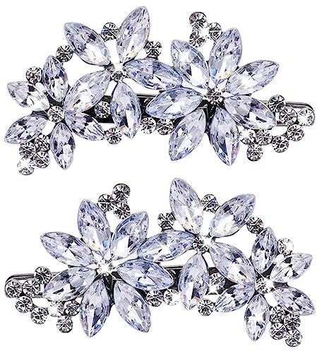 Teaaha Haarspangen mit Strasssteinen, Braut-Haarnadeln, silberfarben, Hochzeits-Haarschmuck, Kristall-Blumen-Haarspangen für Bräute, Brautjungfern, Mädchen, 2 Stück