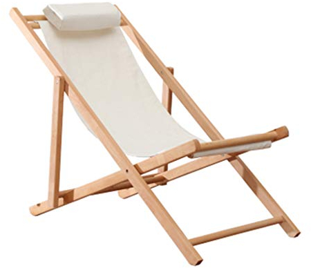 Zero Gravity Lounge Chair, traditionelle Garten-Strand-Liegestühle, klassische Sonnenliegen, Liegestühle, Holz-Sonnenliegen, verstellbare Campingstühle, weiß, max.150 kg schwerer Loungesessel Present