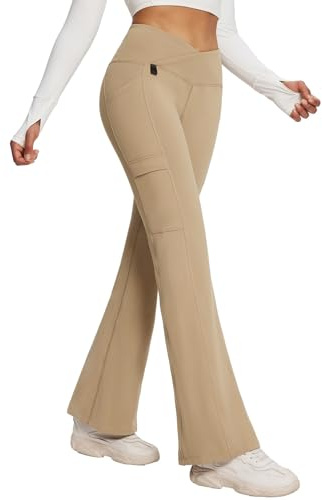 baleaf Pantalon thermique pour femme avec poches, pantalon de randonnée, imperméable, coupe bootcut, pantalon chaud, pantalon d'hiver XS à 2XL, kaki, L