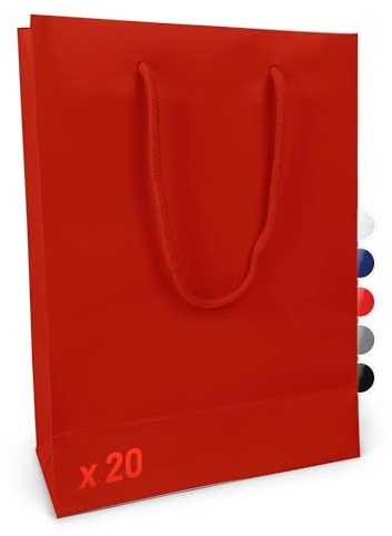 Verpackungswelt Geschenk-Tüten 20 Stück | Glänzende Papier-Tüten mit Henkel | Geschenk-Tüte 22x10x30 cm | Papier-Tüte ideal für Geburtstag, Weihnachten, Einzug & Mitbringsel | Rot