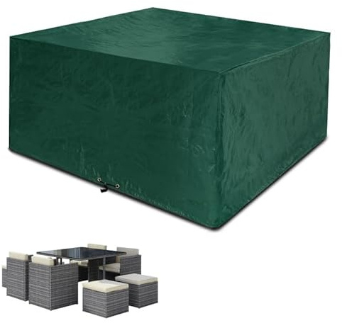 Funshot Cube Garden Furniture Covers Waterproof,Outdoor Patio Set Cover, Rattan Cube Furniture Cover, Windproof, Anti-UV, Garden Square Table Cover, Green, 125x125x71 cm