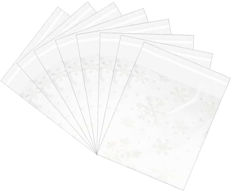 Tabanzhe 100pcs Self-Adhesive Clear Snowflake Cellophane Bags - 4x4 Inch, White, Disposable, Plastic, Self Adhesive Strips, Perfect for Christmas, Weddings, Birthdays, Food Storage & Gifting