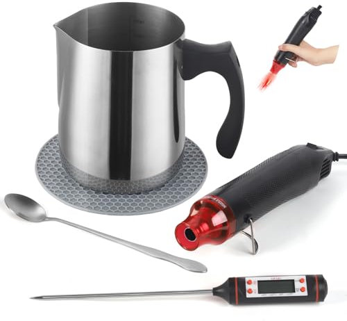 handysienda Candle Making Kit Supplies for Adults, DIY Soy Candle Make Set for Beginners, with Heat Gun, 900ml Pouring Pot Metal Pitcher, Thermometer, Candle Making Accessories