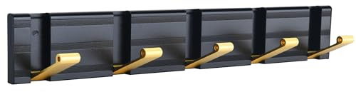 Wisfame Garderobenleiste Metall,Moderne Kleiderhaken Wand,Garderobenhaken mit 5 Klappbar Haken,Hakenleiste Garderobe für Eingang,Wand,Tür,Bad,Schlafzimmer(Schwarz/Gold)