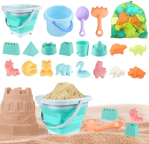 Sandspielzeug Set für Kinder und Kleinkinder, 20 Stück Strandspielzeug Enthält Sandschaufel und Eimer, Sandkasten Spielzeug Sand Spielzeug ab 1 2 3 4 5 Jahre Mädchen Junge