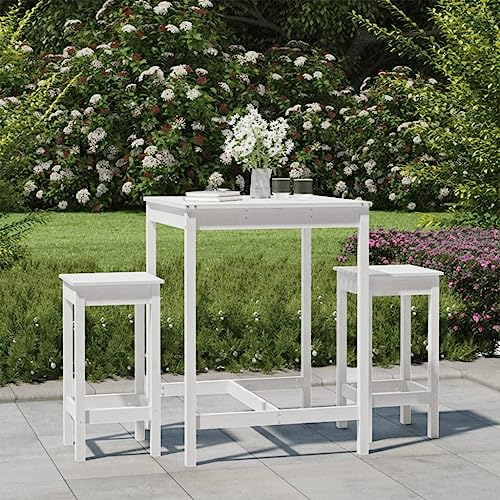 Rantry 3-TLG. Gartenbar-Set Bartisch Stehtisch Theke Bar Tresen Gartentheke Barhocker Barstuhl Gartentisch Gartenmöbel Set Essgruppe Sitzgruppe Gartenset Weiß Massivholz Kiefer