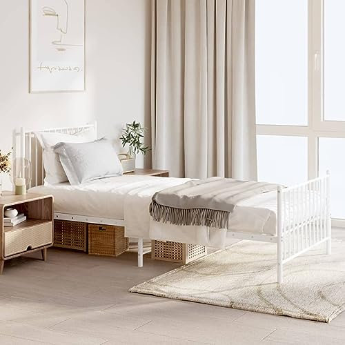 Buzaza Bettgestell mit Kopf- und Fußteil Tagesbett Betten Daybed Bettgestell Bed Frame Bett mit Kopfteil Metall Weiß 90x200 cm - 350942