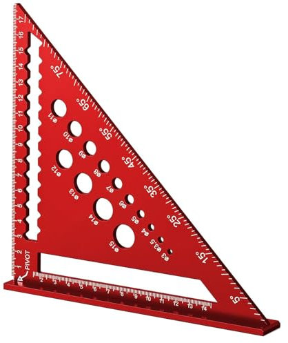Speed Square, 7inch Metric Triangle Ruler, Triangle Ruler with 14 Types of Drill Holes, Aluminum Alloy Carpenters Tools, for Angle Measuring Marking (Red)