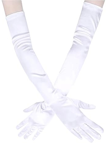 JZK 1 Pair 1920s White satin elbow length gloves for women girls, 55cm long opera evening gloves, stretchy princess fancy dress gloves, costume accessories for wedding, prom, party, dance