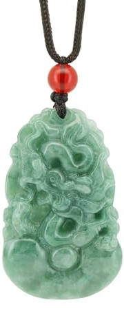 Jade Dragon Pendant, Real Chinese Zodiac Jade Lucky Charm, Constellation Necklace Jewelry, Fengshui Handmade Gift for Women & Men, Great for Lunar New Year (Year of Dragon)