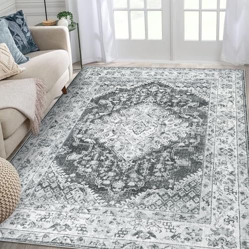 Famibay Alfombras grandes de 160 x 230 pulgadas, lavables a máquina, suaves, de pelo corto, vintage, tradicional, antideslizante, para decoración del hogar, oficina, comedor
