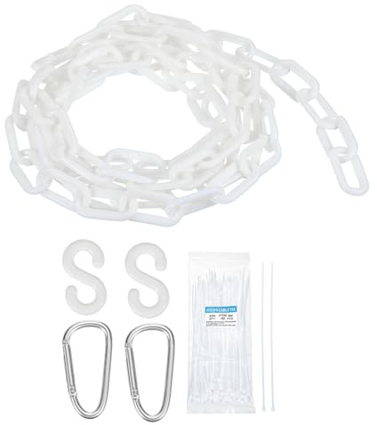 sourcing map Plastic Chain 5 Ft/1.53 M, Safety Chain White Plastic Chain Link Barrier with Zip Ties Buckle and S-Hooks for Crowd Control Queue Line Fence Decoration