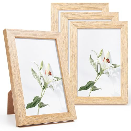 LEMON CLOUD Cadre Photo, 4 Cadres pour Photos 10x15 cm, MDF, Plateau en Verre Acrylique, Galerie Photo Décoration, Aspect Chêne