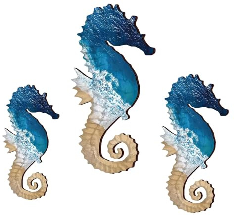 Wooden seahorses Wall Decoration, Wall Art Sculptures, Beach Theme Decoration, 3 Pieces Seas Lifes Wall Art, Wooden seahorses Coastal, Farmhouse Decor for Garden Fence, Patio, Bathroom, Backyard