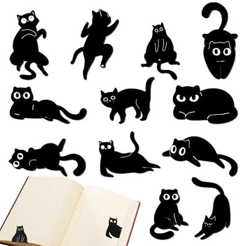 Tikplus 12 Stück Magnetische Lesezeichen Katze, Magnetische Lesezeichen Kinder, Magnetlesezeichen, für Katzenliebhaber, Lehrer Studenten Geschenke