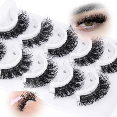 Flauschige selbstklebende Wimpern D-curly Wispy Pre geklebt Wimpern natürlichen Look kein Kleber benötigt Wimpernverlängerung Clear Band Wispy selbstklebende Wimpernverlängerung 5 Paare von Lvmixwig