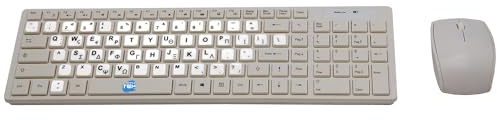 SIMPLETEK - Kit tastiera e mouse wireless con adesivi layout Greco QWERTY già applicati, colore bianco, compatibilità universale