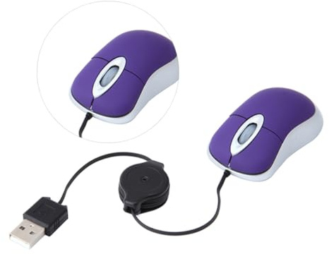 Angoily Mini Souris Filaire USB pour Ordinateur Portable Câble Télescopique 1000dpi 3 Touches en Plastique pour Usage Bureau et Maison