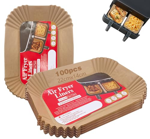 Astrumdex Papel Freidora Aire 100 Piezas Doble, Papel Horno Rectangular 22x14cm Accesorios Compatible para Ninja Double Stack Air Fryer